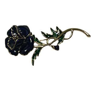 vintage Fish point pin rollover clasp blue enamel flower brooch Mcm